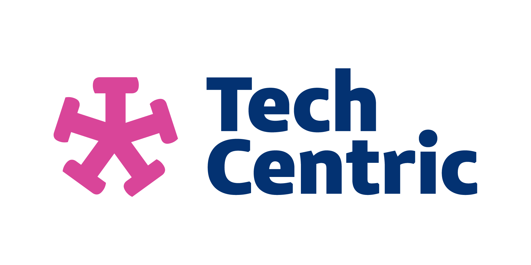 TechCentric_Hoirizontal_2clr_blue A magenta and blue logo with a series of T's revolving around their centres for the logo mark and blue Tech Centric next to it.