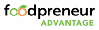 LOGO-Foodpreneur-Advantage A word-mark that spells out foodpreneur advantage with one green "o" with a stylized orange "o" with a green leaf next to it.